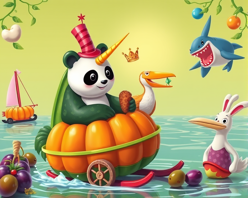 avocado, panda, unicorn, cucumber, sailboat, fried chicken, pumpkin, top hat, water, cone, ice skate, raccoon, lawn mower, pelican, crown, grape, bunny, olive, shark